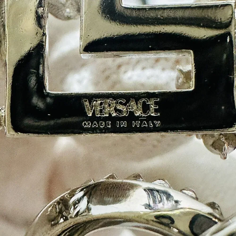 NIB Versace Multicolor Crystal Flower Bloom Greca Bracelet Silver Tone L $1,125
